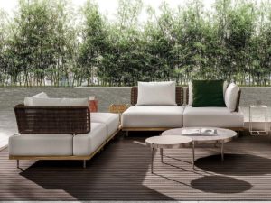 Model 2003 – L-Shape Corner Sofa with Wooden Side and Center Tables for Stylish Living Rooms