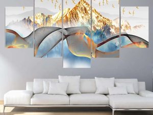 لوحة فنية أنيقة مكونة من 5 لوحات لمناظر طبيعية مجردة مع لمسات ذهبية