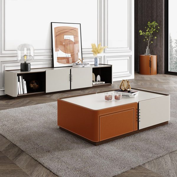 Italian Minimalist Rock Board Coffee Table & TV Cabinet – Elegant Living Room Set