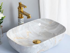 حوض غسيل سيراميك بنقشة رخامية – أنيق ومتين