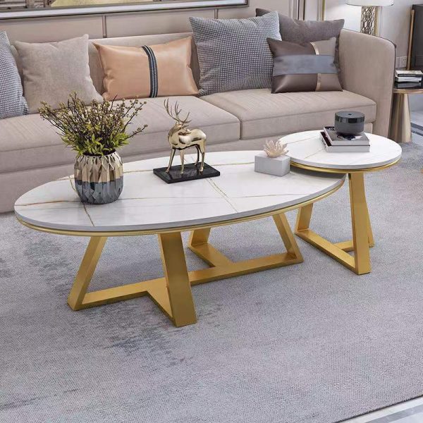 Oval Rock Plate Coffee Table – Elegant & Modern Design