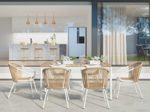 Outdoor Plastic Wooden Table and Chair Set – Durable, Stylish, and Low-Maintenance