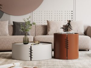 Saddle Leather Rock Plate Coffee Table – Elegant & Versatile Design