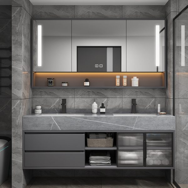 Light Luxury Rock Plate Integrated Bathroom Cabinet - Elegant and Modern Storage Solution