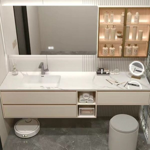 Light Luxury Rock Board Seamless Bathroom Cabinet - Elegant and Durable Storage Solution