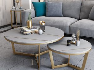 طاولة قهوة بيضاوية الشكل مصنوعة من ألواح صخرية