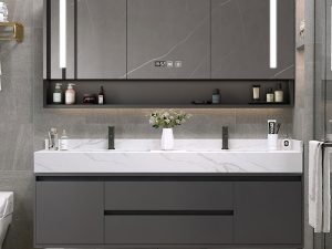 Smart Mirror Cabinet with Rock Plate Seamless Ceramic Double Pot - Ultimate Bathroom Storage Solution