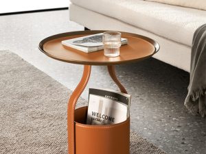 طاولة تخزين جلدية على شكل دلو بتصميم إيطالي بسيط وأنيق وعملي