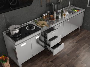 خزائن المطبخ المصنوعة من الفولاذ المقاوم للصدأ بشكل عام – تصميم متين وعصري