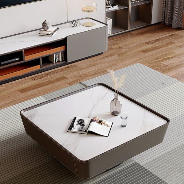 Italian Minimalist Saddling Leather Coffee Table – Luxurious Design