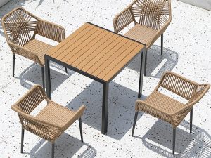 طقم طاولة وكرسي من الخيزران للخارجية – أثاث ترفيهي فاخر للفنادق والمنازل