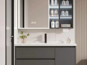 خزانة حمام ذكية مزودة بحوض غسيل - حل تخزين ذكي وأنيق