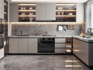 مطبخ حديث بسيط مع موقد وخزانة مقاومة للماء – تصميم أنيق يجمع بين الوظيفة