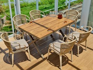 Garden Casual Plastic Wooden Table and Chair – Perfect for Relaxed Outdoor Living