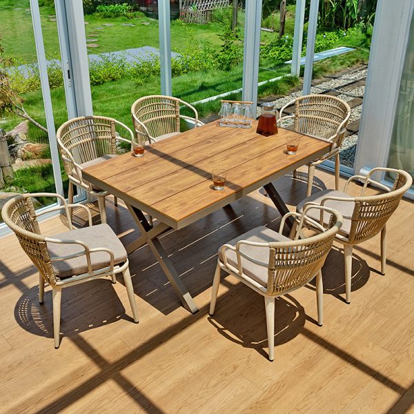 Garden Casual Plastic Wooden Table and Chair – Perfect for Relaxed Outdoor Living