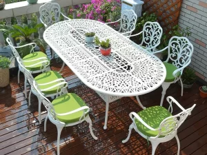 9-Piece Outdoor Furniture Garden Set – Elegant Cast Aluminum Table and Chairs