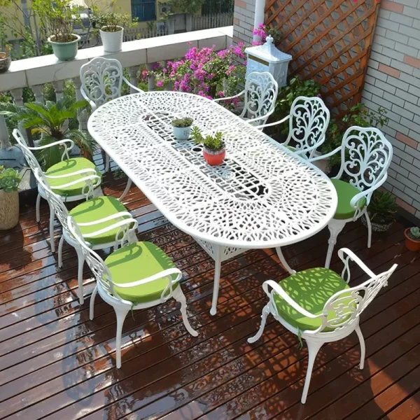 9-Piece Outdoor Furniture Garden Set – Elegant Cast Aluminum Table and Chairs