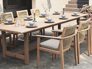 Outdoor Patio Dining Set – Natural Teak with 8 Rattan Chairs for Luxury Hotels