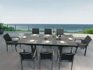 Modern Wooden 8-Seater FRP Outdoor Dining Set – Stylish and Durable for Your Outdoor Space