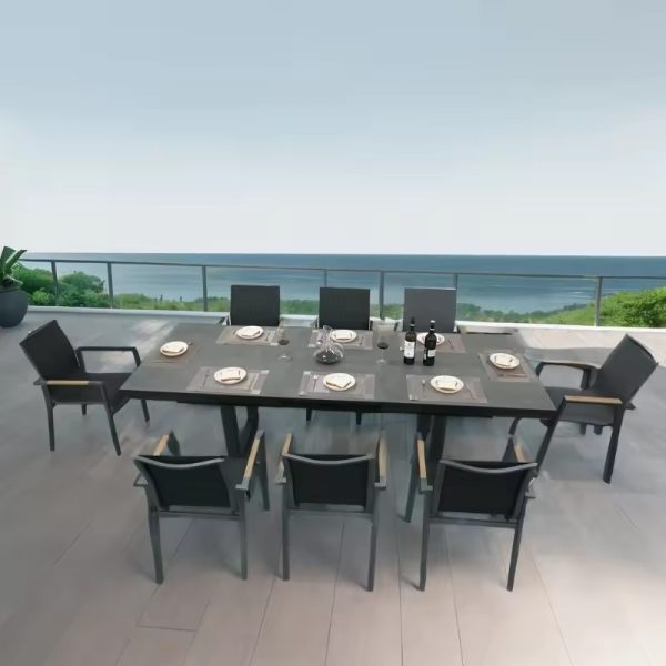 Modern Wooden 8-Seater FRP Outdoor Dining Set – Stylish and Durable for Your Outdoor Space