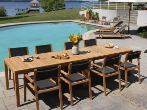 طقم طاولة وكرسي قابل للتكديس من خشب الساج - طاولة طعام خارجية أنيقة ومتينة