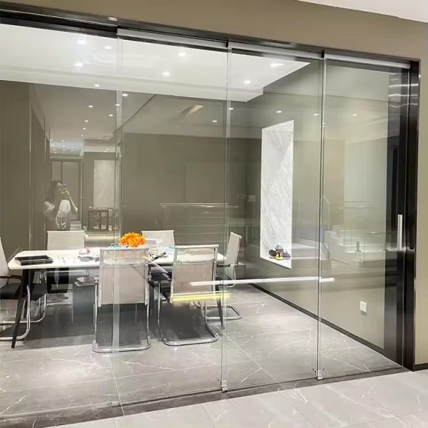 4-Panel Telescopic Stacking Glass Sliding Door – Elegant Space-Saving Solution