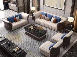 أريكة غرفة المعيشة المصنوعة من الجلد الطبيعي بتصميم عصري – مزيج من الفخامة والراحة