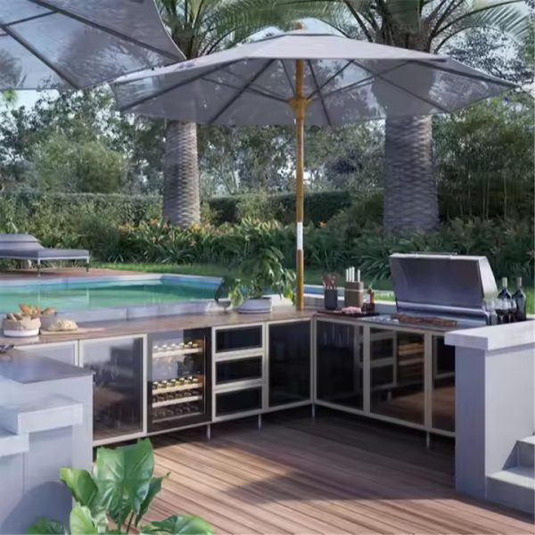 Customized Outdoor Kitchen Cabinets with Gas Grill – 304 Stainless Steel Luxury