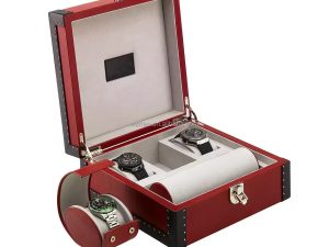 Customized Luxury 3-Slot PU Leather Retro Red and Black Watch Storage Gift Box with Lock