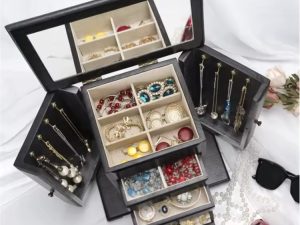 Black Display Organizer - 4 Layer VIP Craft Custom Wooden Jewelry Package Box with Mirror