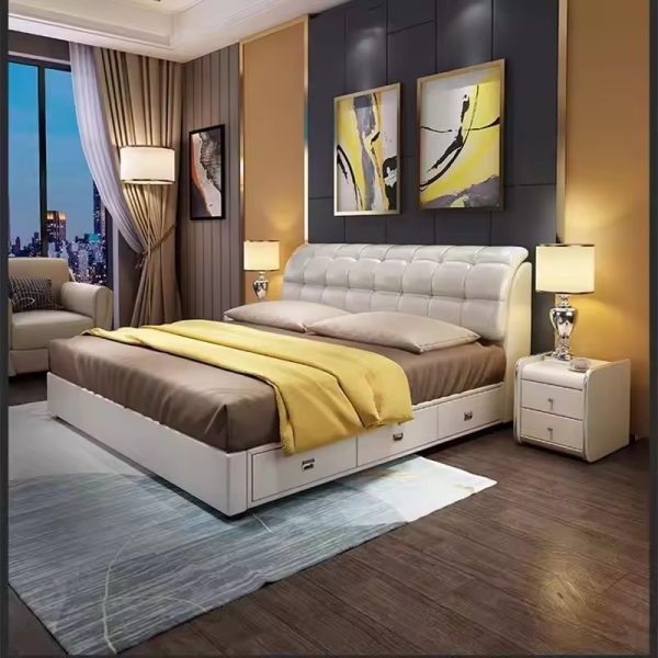 High-Quality Light Luxury Modern Simple Leather Bed - 1.8m King Size Double Bed for Your Bedroom