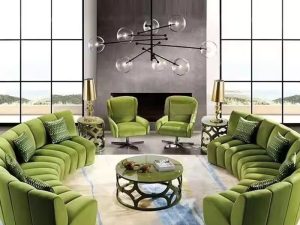 Custom Italian Leather Sofa – Modern Design with Velvet Curved Elegance