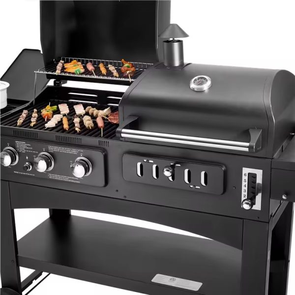 Outdoor Kitchen 3-Burner Grill – Commercial Dual Fuel Barbecue with Lifting Function