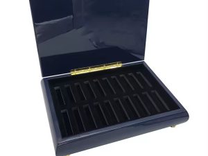 صندوق تخزين شوكولاتة خشبي أزرق مطلي بالبيانو صديق للبيئة بشعار مخصص عالي الجودة