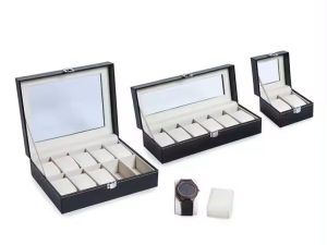 High Quality Wholesale Black Packaging Boxes - 10 Slots Glass Top Display PU Leather Jewelry Package Box