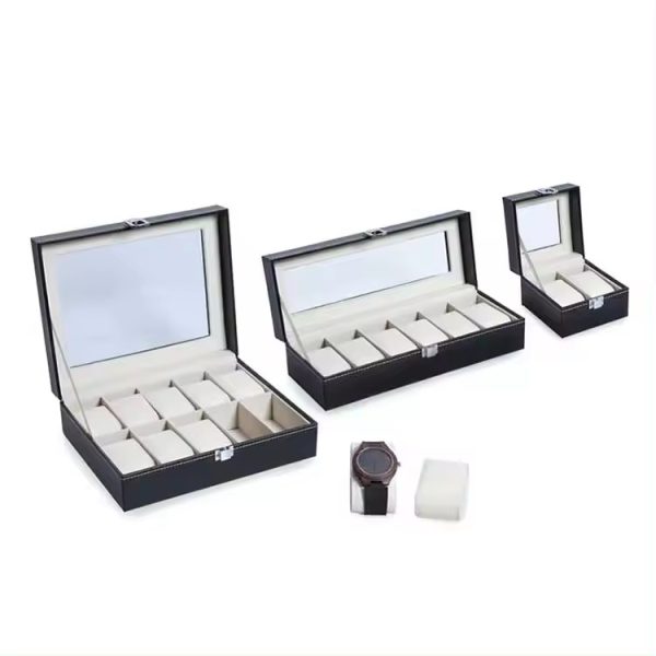 High Quality Wholesale Black Packaging Boxes - 10 Slots Glass Top Display PU Leather Jewelry Package Box