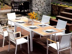 Outdoor Patio Garden Extended Dining Table – Wood Folding Extendable Dining Set