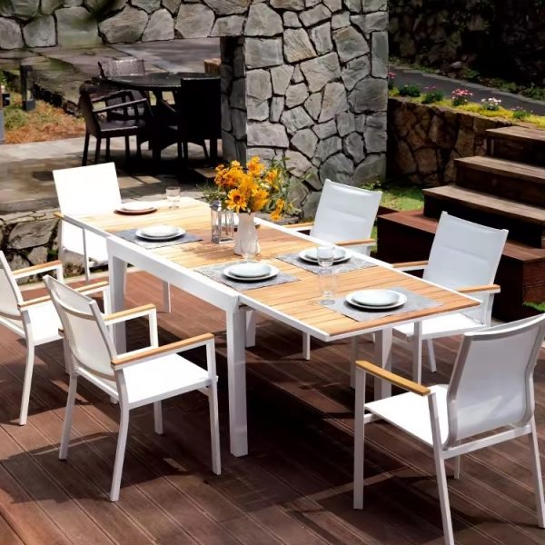 Outdoor Patio Garden Extended Dining Table – Wood Folding Extendable Dining Set