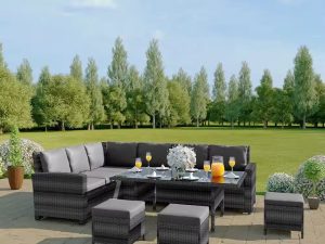 طاولة طعام من الخيزران باللون الرمادي الداكن - أثاث خارجي أنيق ومتين