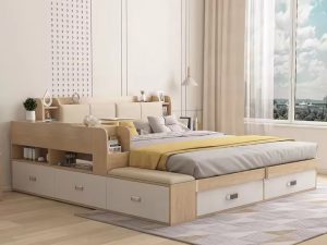 Luxury Modern Murphy Cabinet Bed Set - Smart Full King Size Wooden Wall Bed for Girl's Room