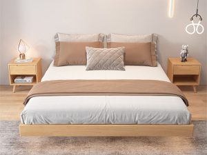 Northern European Solid Wood Suspended Bed - Modern Ribbing Frame Bed Without Bedside Head