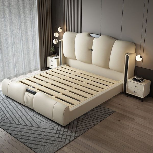 Italian Light Luxury Leather Double Bed - Elegance and Comfort for Your Bedroom