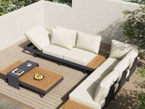 Outdoor Teak Villa Sofa and Solid Wood Coffee Table Set – Casual Elegance for Your Garden Courtyard