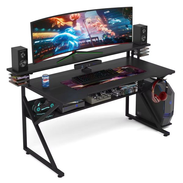 Modern Metal K-Shaped Gaming Desk – Ergonomic Corner Computer Desk