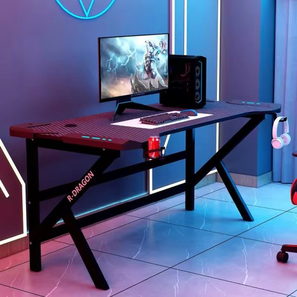 Gaming Table K-Shaped – Modern Wood & Metal Adjustable LED RGB Desk