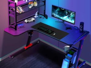 مكتب كمبيوتر جديد للألعاب على شكل حرف L – مكتب منزلي تنافسي ومكتبي