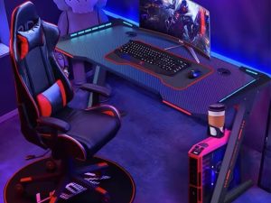 طاولة كمبيوتر ألعاب عالية الجودة مع أضواء LED RGB