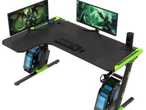 مكتب كمبيوتر محمول حديث على شكل حرف L – طاولة مكتب صغيرة وألعاب رياضية إلكترونية