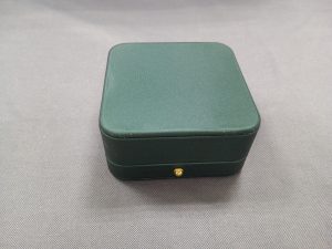 Rounded Corner Gold Buckle Bracelet Jewelry Package Box with Dark Green Leather