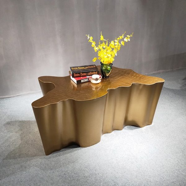 Italian Minimalist Stainless Steel Gold Coffee Table - High-End Designer Club Coffee Table